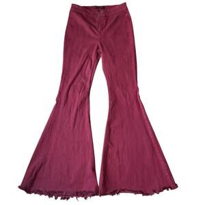 Lucky and Blessed Flare Jeans Size 10 Burgundy Western Cowgirl Denim Raw Hem